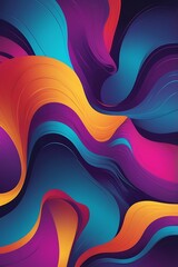 Abstract Digital Artwork with Flowing Wave-Like Forms and Vibrant Gradient Colors in Blues, Yellows, Pinks, and Oranges