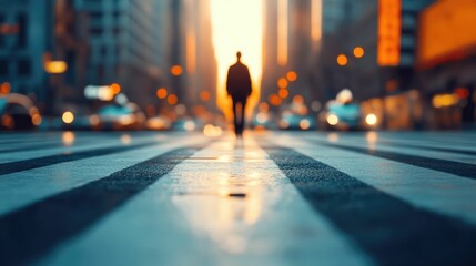 Solitary figure standing tall and composed navigating the bustling urban landscape embodying a sense of resilience and focus amidst the overwhelming pressure and chaos of the city