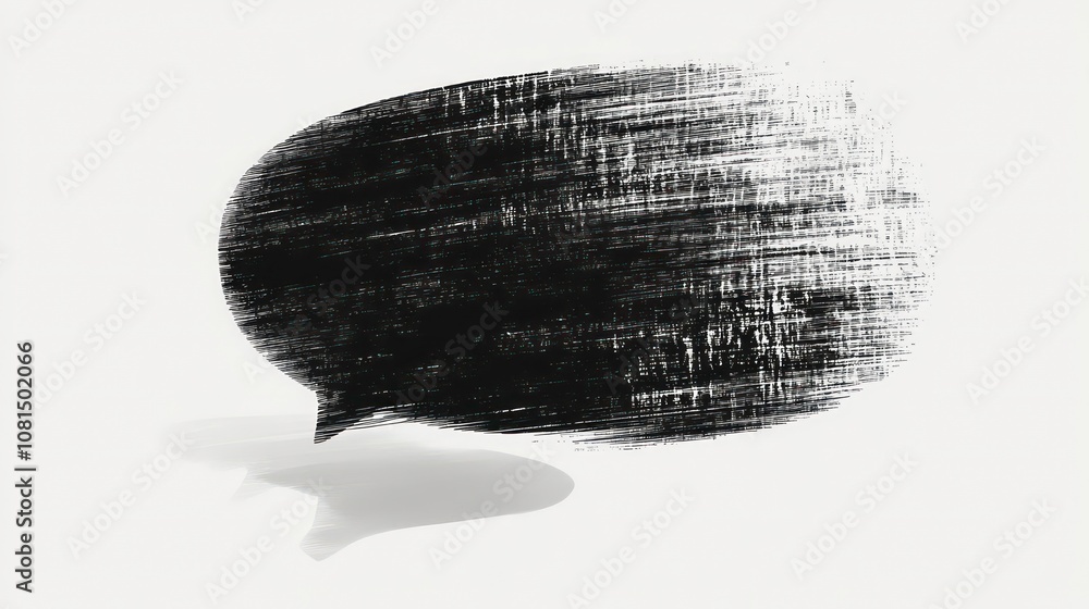 Aufkleber a black speech bubble with a rough, textured surface and a soft shadow. the bubble is isolated on a 
