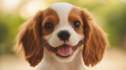 A cute dog puppy on simple white background looks at camera background with copy space. pet fashion portrait minimalism adorable wallpaper 