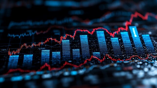 Stock Market Chart on Computer Screen   Red and Blue Data Analysis