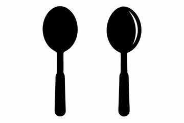 spoon vector icon, fork spoon black icon, set of kitchen utensils silhouette vector