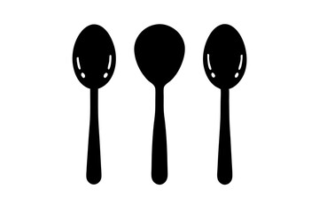 spoon vector icon, fork spoon black icon, set of kitchen utensils silhouette vector