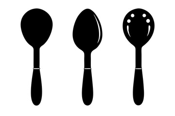 spoon vector icon, fork spoon black icon, set of kitchen utensils silhouette vector