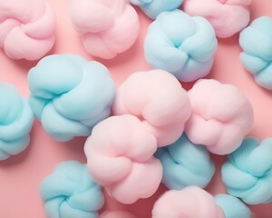 Obraz premium Whimsical Still Life of Cotton Candy Bouquet in Pastel Pink and Blue with Metallic Sticks on Soft Pink Gradient Background