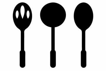 spoon vector icon, fork spoon black icon, set of kitchen utensils silhouette vector