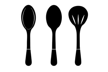 spoon vector icon, fork spoon black icon, set of kitchen utensils silhouette vector