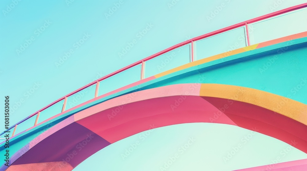 Aufkleber A powerful scene of a rainbow-colored bridge connecting two distinct landscapes, Representing the connection between different communities and the journey towards inclusivity, minimalist style