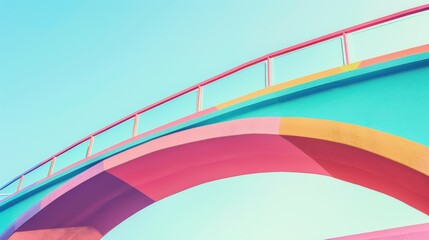 A powerful scene of a rainbow-colored bridge connecting two distinct landscapes, Representing the connection between different communities and the journey towards inclusivity, minimalist style