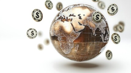 Global Currency Concept   Earth Globe with Dollar Coins