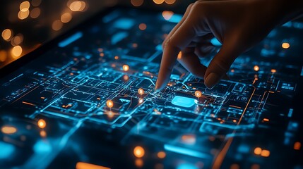 A person using AI technology to create an interact, Technology digital location map