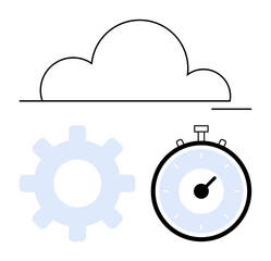 Cloud gear stopwatch emphasize cloud computing automation, and time management. Ideal for technology, efficiency, productivity, digital transformation, process improvement, IT systems, business