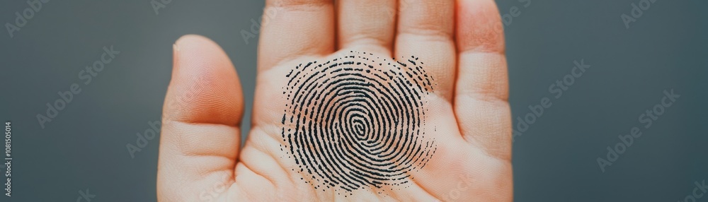 Poster a close-up of a hand displays a detailed fingerprint, emphasizing individuality and identity in a st