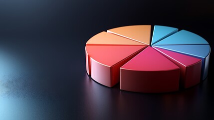 Fototapeta premium D Pie Chart with Slices on Dark Background