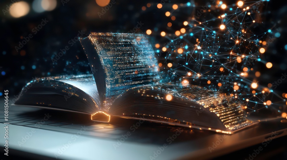 Aufkleber a book with glowing lines emanating from the pages, symbolizing knowledge and technology.