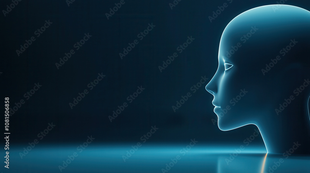 Poster serene alien figure exuding understanding, illuminated in studio setting. soft blue light enhances t