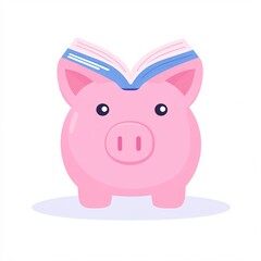 2408_051.A simple vector icon illustration depicting of ira account booklet forming  ceramic piggy bank, representing  individual retirement planning, at center for a website isolated white background