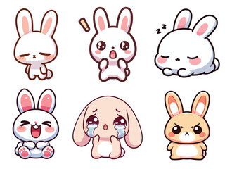 Obraz premium set collection cute rabbit bunny expressions vector