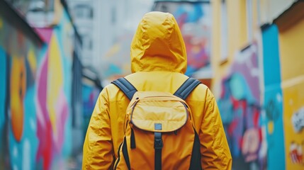 Obraz premium Person in Yellow Jacket with Street Art