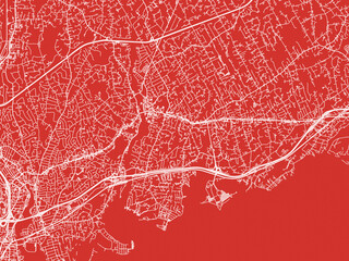 Christmas Map of Westport Connecticut, USA in Snowy White on Festive Red Background.