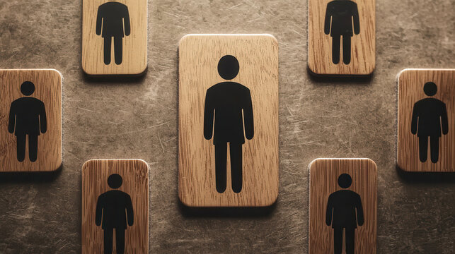 minimalist board game featuring wooden tiles with human figures, emphasizing strategy and decision making. design is simple yet engaging, perfect for game enthusiasts