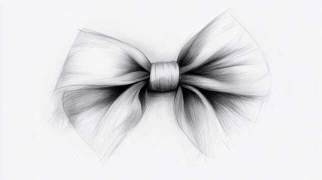 minimal black and white illustration of bow, showcasing intricate details and textures. elegant design highlights beauty of simplicity and craftsmanship