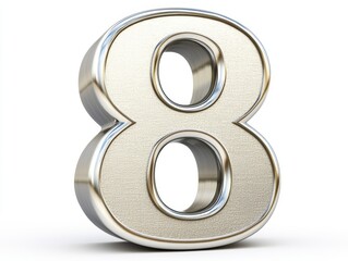 A metallic 3D representation of the number eight, showcasing a shiny and reflective surface.