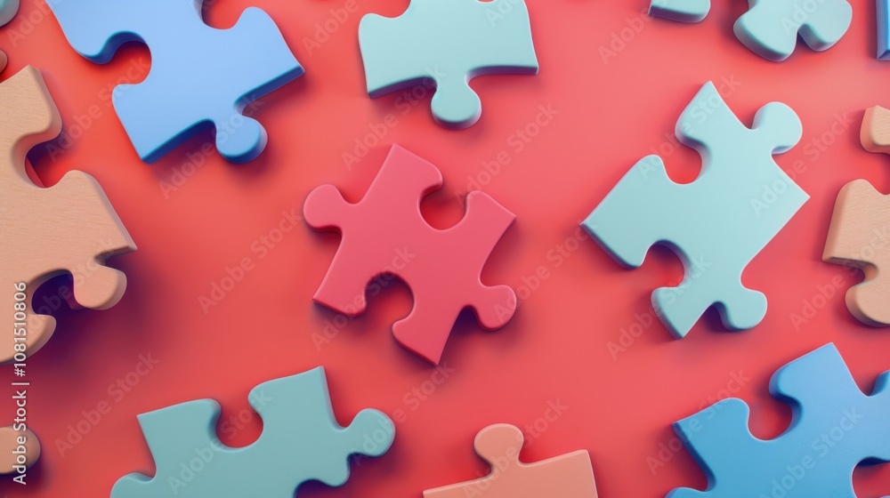 Poster a series of colorful, interconnected puzzle pieces against a solid background, symbolizing the conce