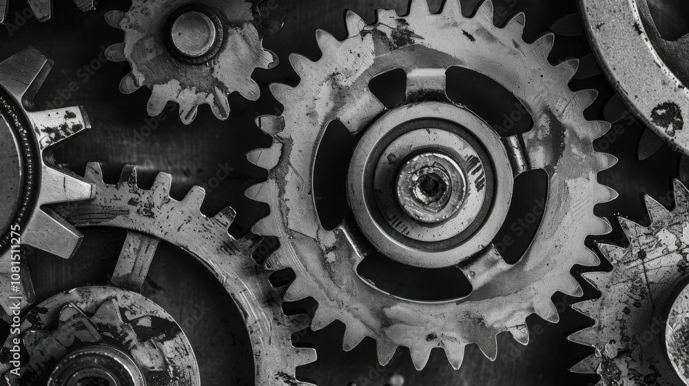 Aufkleber a series of interconnected gears of varying sizes, signifying the complexities of systemic inequalit