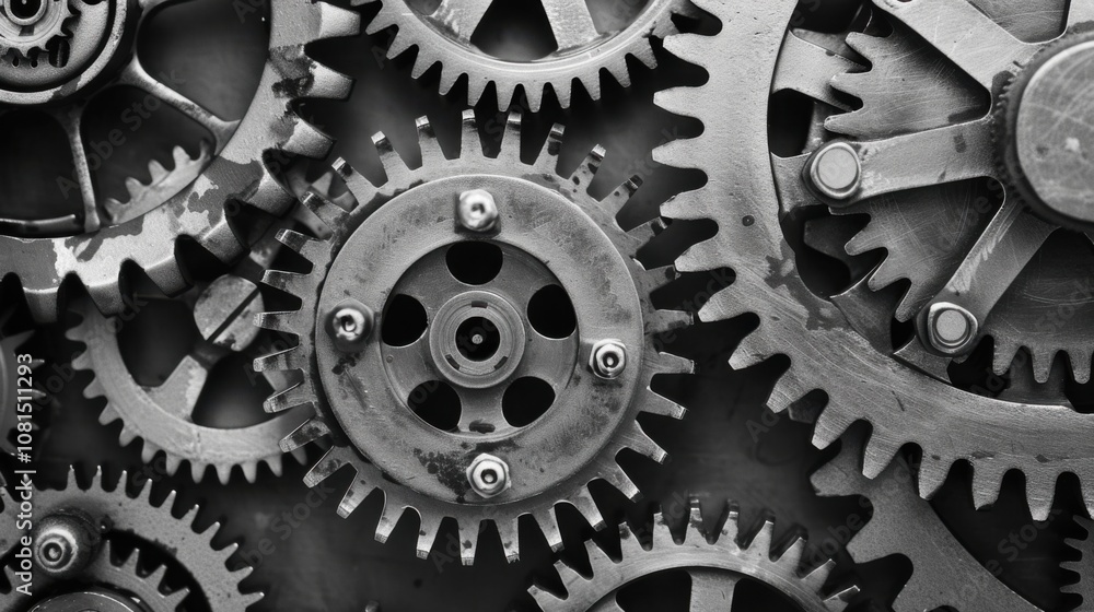 Aufkleber a series of interconnected gears of varying sizes, signifying the complexities of systemic inequalit