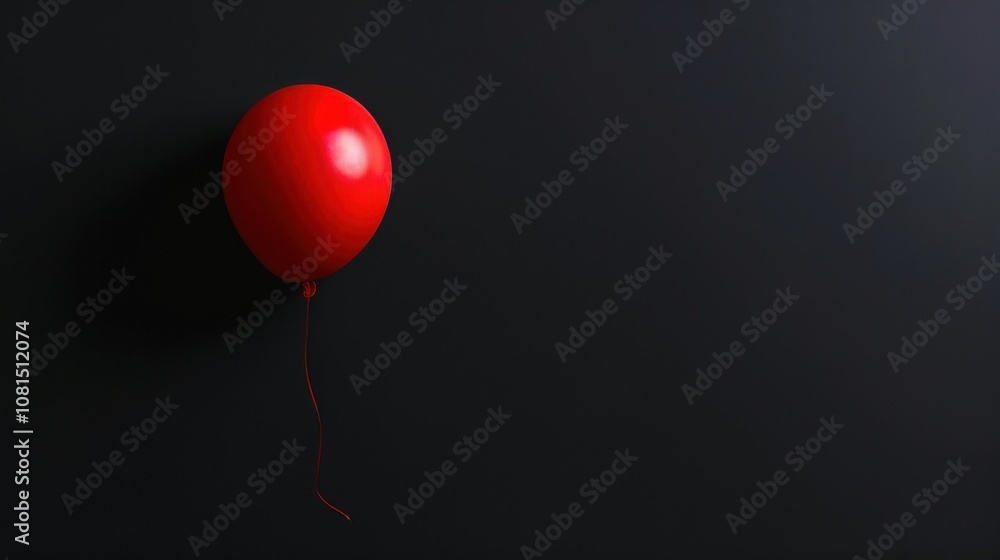 Poster a single bright red balloon on a black background symbolizing equity, emphasizing the visibility and