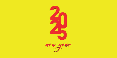 minimalistic new year 2025 design with bold red numbers on a yellow background, ideal for modern holiday greetings