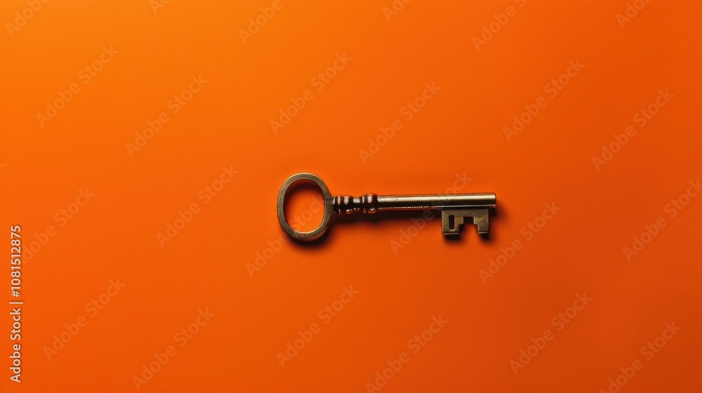 Poster a single key on a bright orange background symbolizing access and opportunity, highlighting the pote