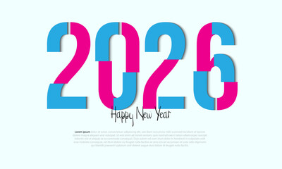 2026 Happy New Year Design with blue and pink number.