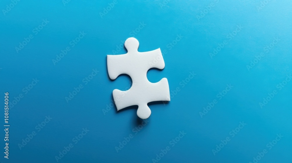 Poster A single puzzle piece on a vibrant blue background symbolizing the importance of diversity, Emphasizing how each individual contributes to the whole, minimalistic style