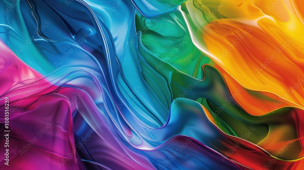 Poster a spectrum of abstract shapes in vibrant colors blending together, representing the fusion and syner