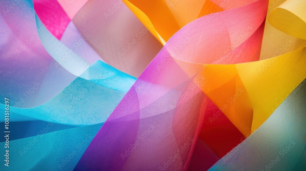 Poster A spectrum of abstract shapes in vibrant colors blending together, representing the fusion and synergy of diverse cultures, photography style