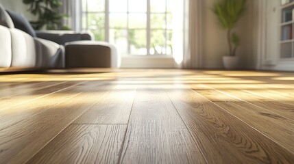 Fototapeta premium Laying down hardwood flooring, carpenter working, smooth new wood, bright interior,