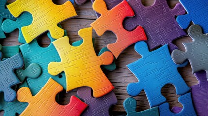 A spectrum of differently shaped puzzle pieces fitting together seamlessly, Illustrating the strength of diverse perspectives in solving complex issues, photography style