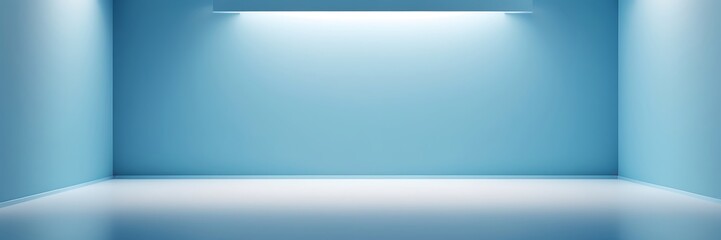Fototapeta premium Minimalist modern interior studio with light blue walls, natural light, and clean lines