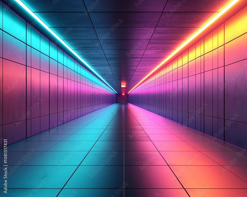 Aufkleber a modern tunnel illuminated with vibrant neon lights, creating a captivating atmosphere of color and
