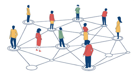 Diverse groups connected in networks on white background. Symbolizes unity and social media connections.