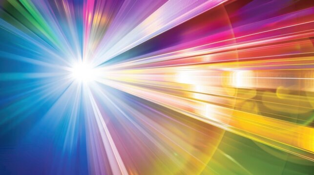 A spectrum of light beams converging into a single beam of white light, Signifying the unity and clarity achieved through diverse viewpoints, photography style
