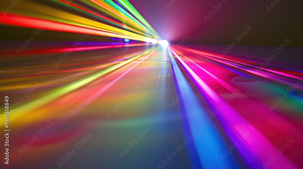Poster A spectrum of light rays converging into a single beam, Metaphorizing the clarity and unity achieved through diverse perspectives, photography style