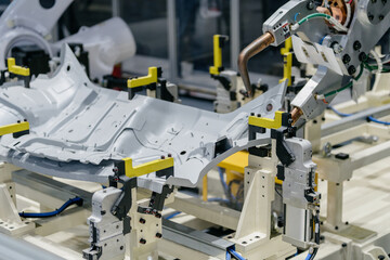 robot arm working in car factory