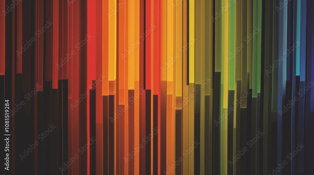 Poster A spectrum of vertical bars in a gradient of colors, representing the range of human experiences and the inclusivity of equitable practices, minimalist style