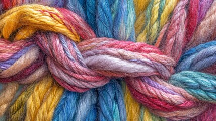 A close-up of colorful threads woven together.