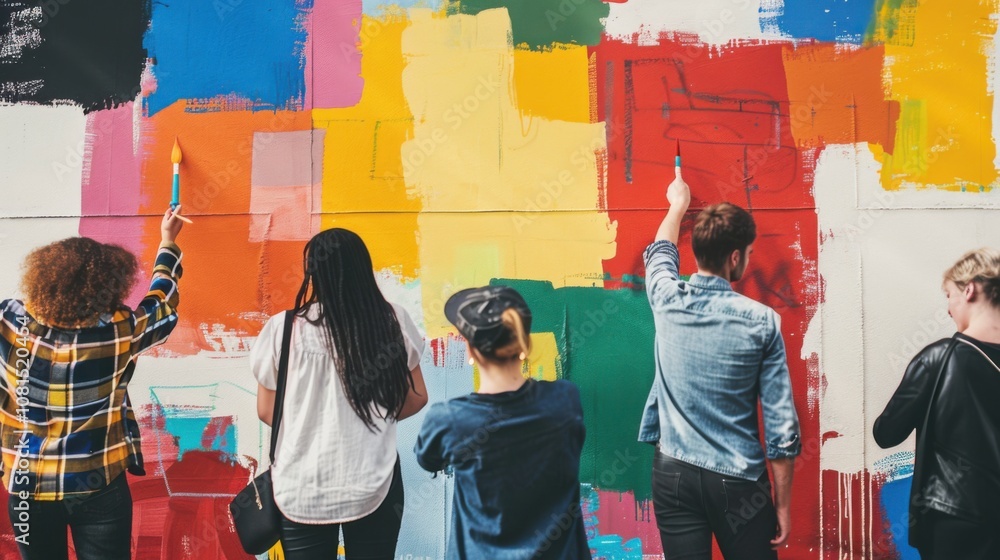 Poster a stark visual of representation, showing a blank canvas being painted with diverse strokes and colo