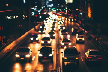 Blurred city traffic lights at night.