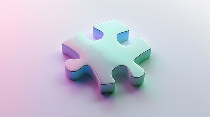 Fototapeta premium Minimalist 3D Puzzle Piece Icon with Green and Purple Gradient Shades on White Background